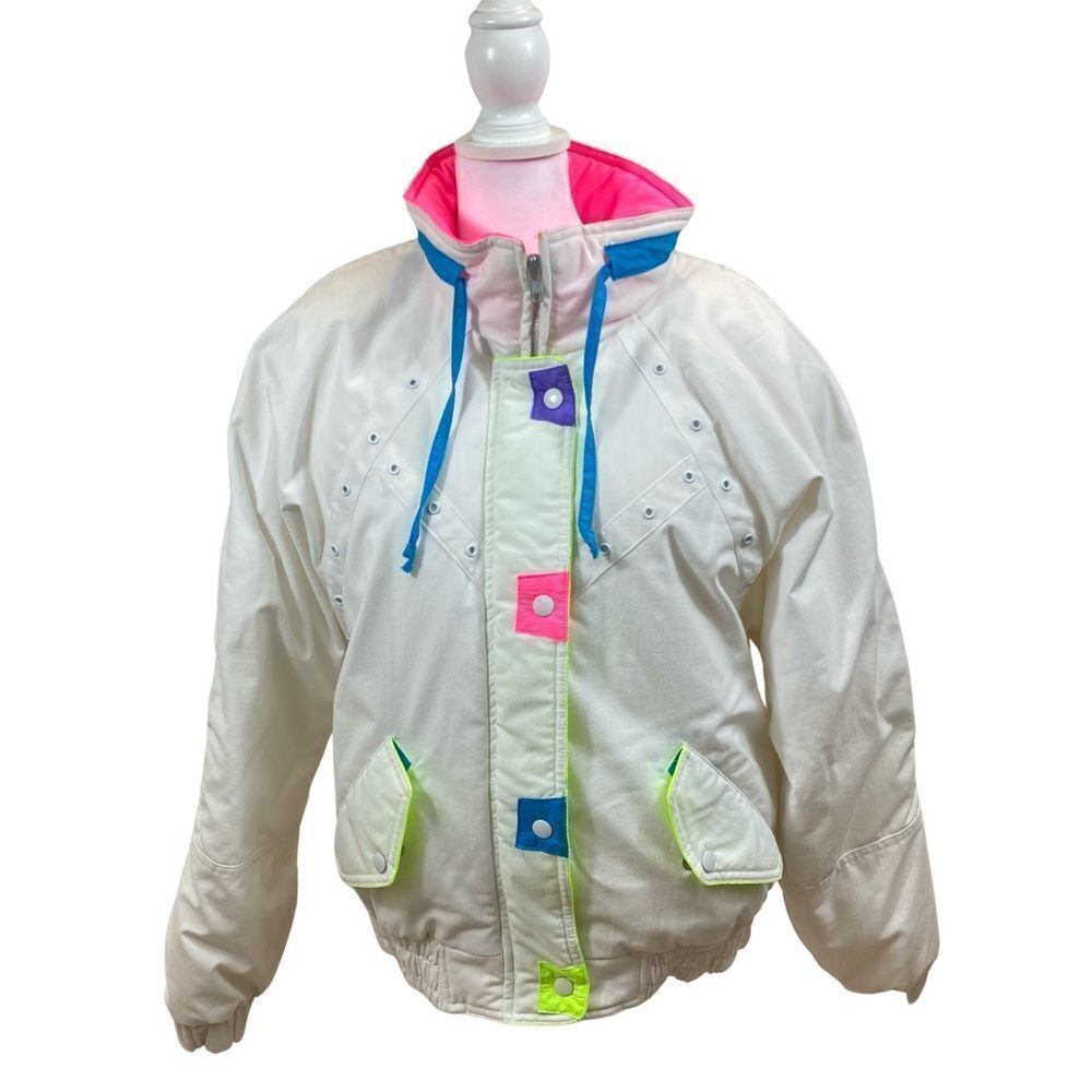 New with Tags Vintage 80’s New York Girl White and Neon Winter Jacket Small